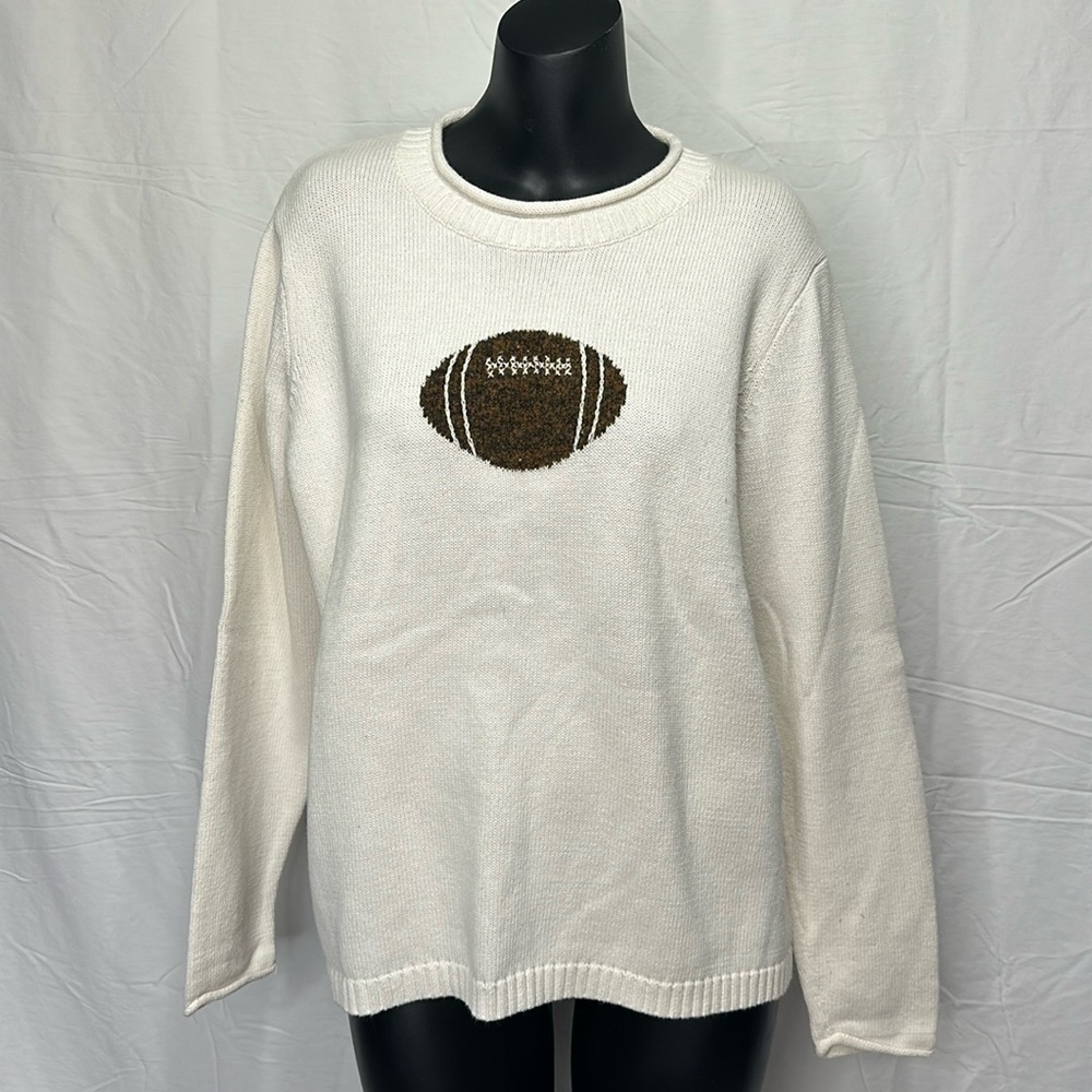 Sunday Funday Football Hand Embroidered Sweater Christopher & Banks size 1X M25